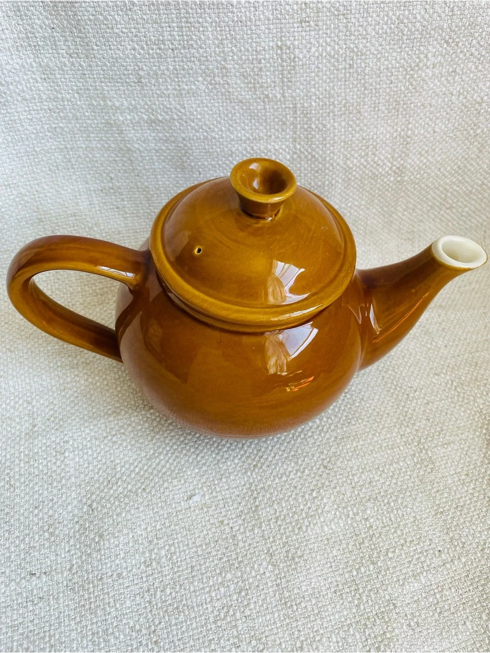 Vintage Emile Henry France MCM Glossy Brown Glazed Ceramic Teapot with Lid